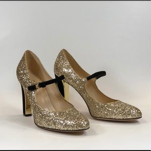Kate Spade sparkly gold glitter mary janes